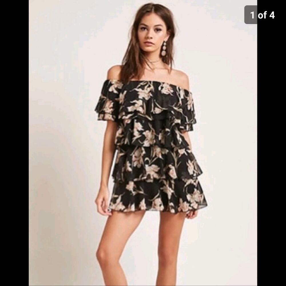Forever 21 Y2K Floral Iris Off Shoulder Tiered Ruffle Mini Easter Dress